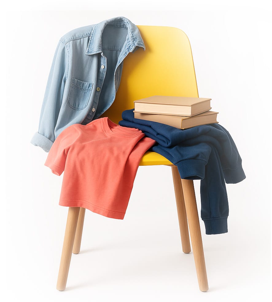Chair with clothes strewn on it